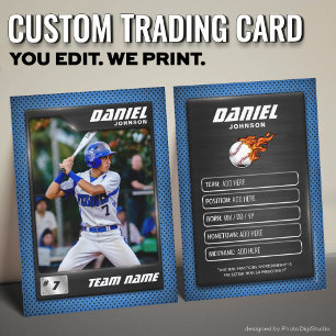 Baseball Trading Card Blue Silver Baseball Player Telefonnummerkarte
