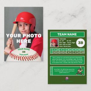 Baseball Trading Card Green Back - Custom Stats Telefonnummerkarte
