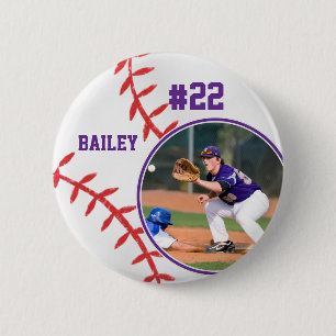 Baseball Trikot Name Rückennummer Violett Foto Button