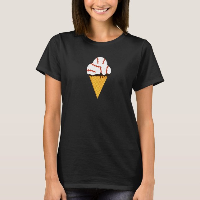 Baseball Triple Scoop Ice Cream Cone T-Shirt (Vorderseite)