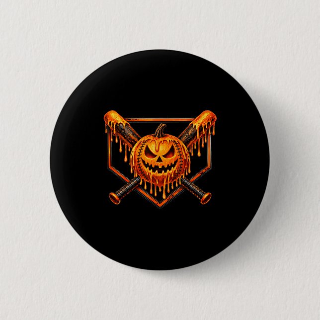 Baseball-Tropf-Kürbis-gruselig-Geist-Halloween-Jun Button (Vorderseite)
