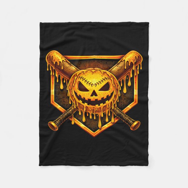 Baseball-Tropf-Pumpkin-gruseliger-Geist-Halloween- Fleecedecke (Vorderseite)