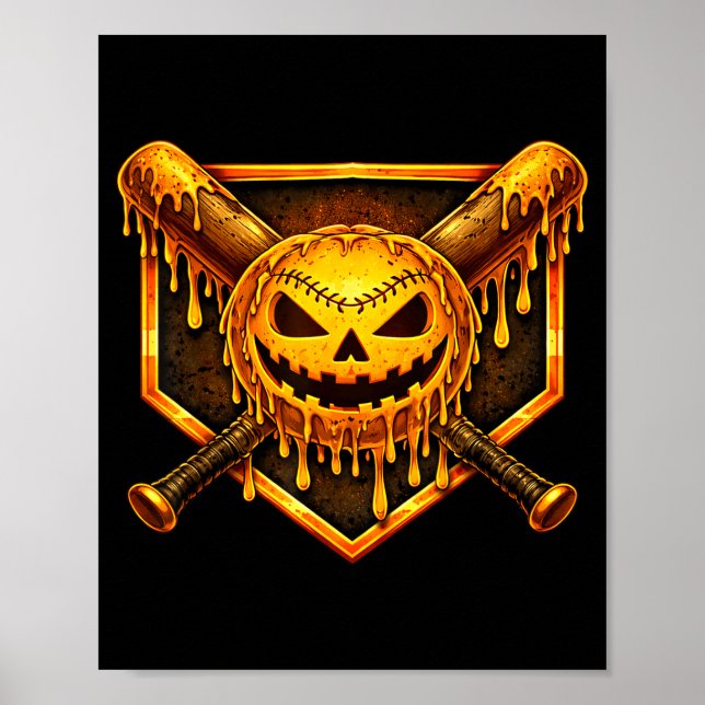 Baseball-Tropf-Pumpkin-gruseliger-Geist-Halloween- Poster (Vorne)
