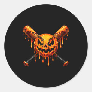 Baseball-Tropf-Pumpkin-gruseliger-Geist-Halloween- Runder Aufkleber