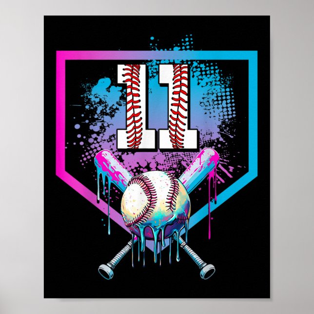 Baseball Tropfen 11. Geburtstag Zuhause Plate Jung Poster (Vorne)