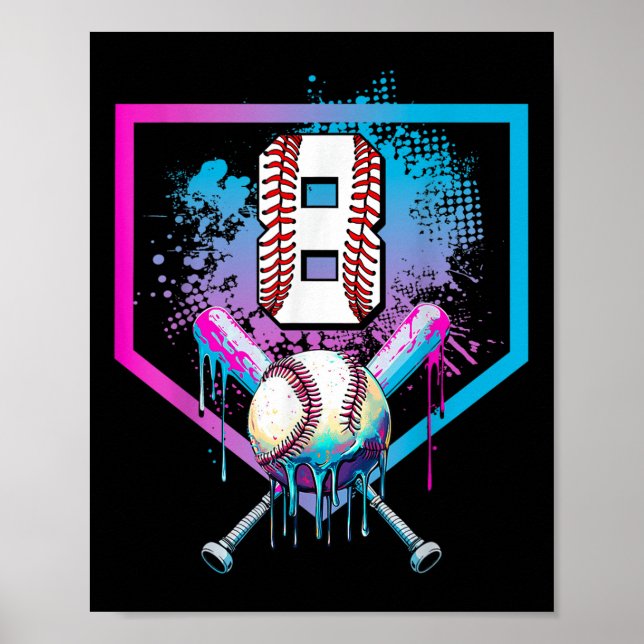 Baseball Tropfen 8. Geburtstag Zuhause Plate Boys  Poster (Vorne)