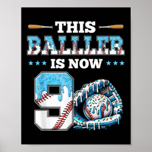 Baseball Tropfen 9. Geburtstagsparty Boy Sport Fan Poster
