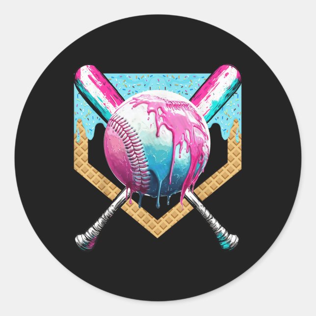 Baseball-Tropfen für Boys Ice Cream Tropfen Jugend Runder Aufkleber (Vorderseite)