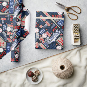 Baseball Typografie Red White Blue ID770 Geschenkpapier