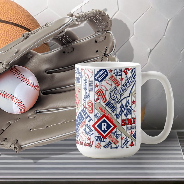 Baseball Typografie Red White Blue Monogram ID770 Kaffeetasse (Von Creator hochgeladen)
