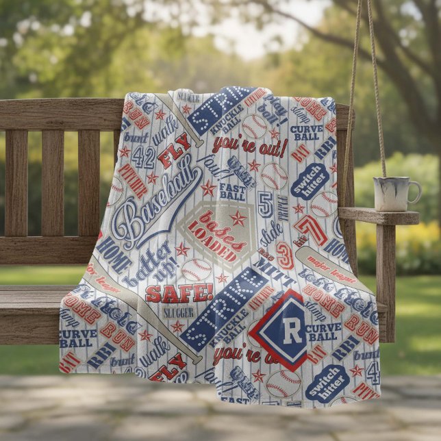 Baseball Typografie Red White Blue Stripes ID770 Fleecedecke (Von Creator hochgeladen)