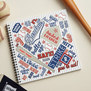 Baseball Typografie Red White Blue Stripes ID770 Notizbuch