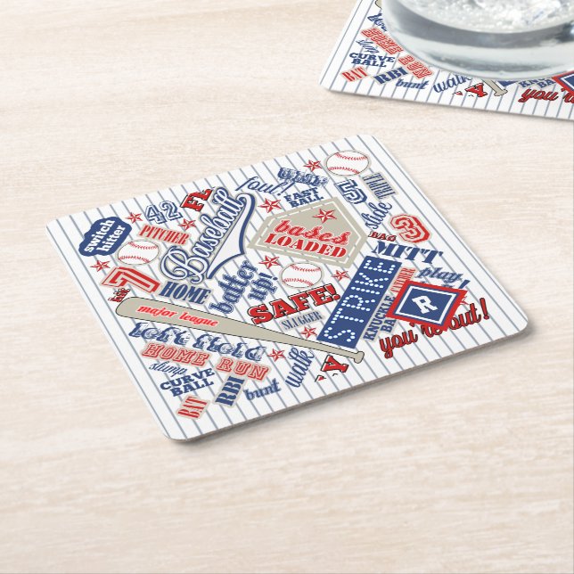 Baseball Typografie Red White Blue Stripes ID770 Rechteckiger Pappuntersetzer (angewinkelt)