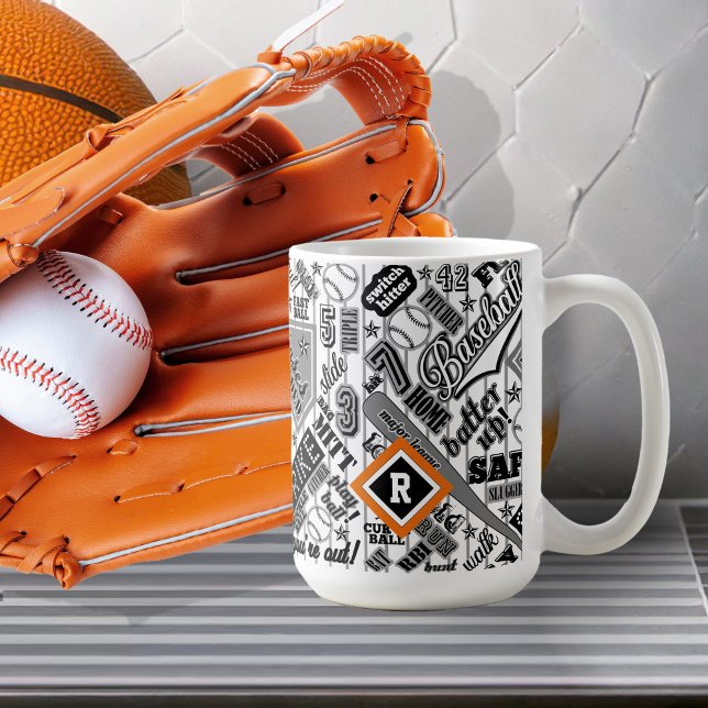 Baseball Typografie Schwarz-weiß Monogramm ID770 Kaffeetasse (Von Creator hochgeladen)
