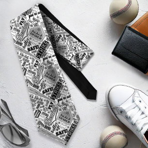 Baseball Typografie Schwarz-weiß Streifen ID770 Krawatte