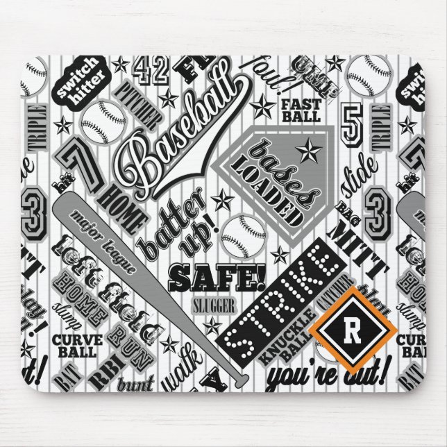 Baseball Typografie Schwarz-weiß Streifen ID770 Mousepad (Vorne)