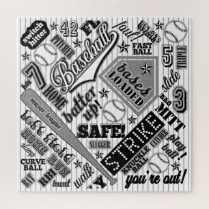 Baseball Typografie Schwarz-weiß Streifen ID770 Puzzle