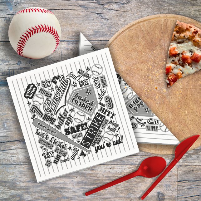 Baseball Typografie Schwarz-weiß Streifen ID770 Serviette (Von Creator hochgeladen)