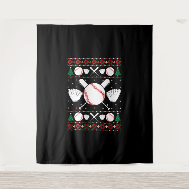 Baseball Ugly Christmas Sweater Wandteppich (Vorderseite)