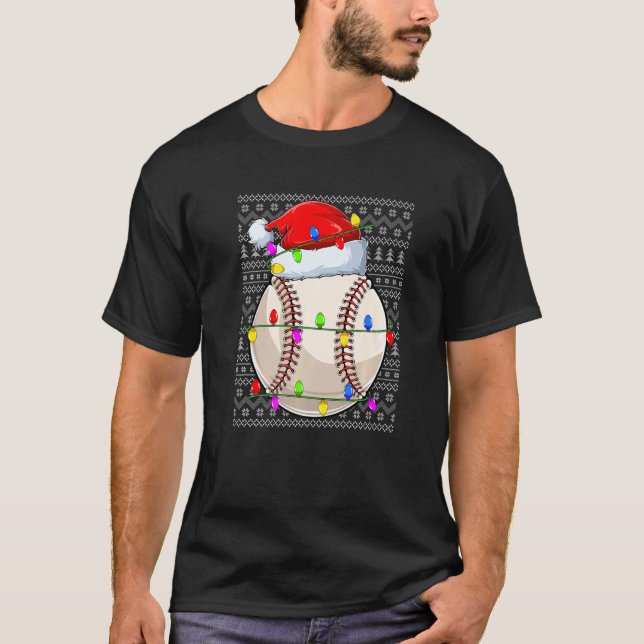 Baseball Ugly Sweater Christmas Pajama Lights Spor T-Shirt (Vorderseite)