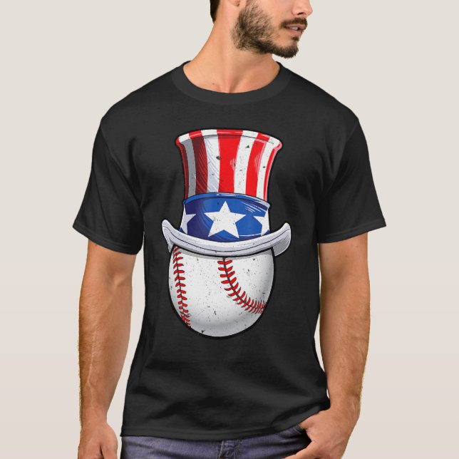 Baseball Uncle Sam 4. Juli Jungs American Flag T-Shirt (Vorderseite)
