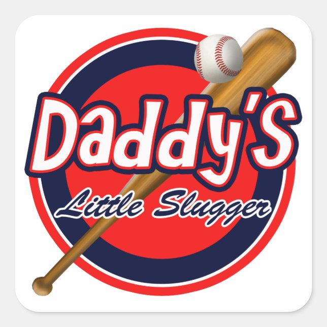 Baseball und Bat Daddy's Little Slugger Quadratischer Aufkleber (Vorderseite)