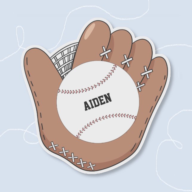 Baseball und Handschuh Doodle Kind Vinyl Aufkleber (Baseball and mitt doodle kid vinyl sticker with name.)