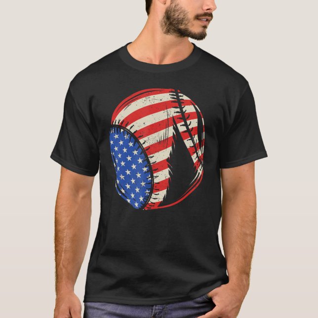 Baseball US American Flag July 4th Patriotic Vinta T-Shirt (Vorderseite)