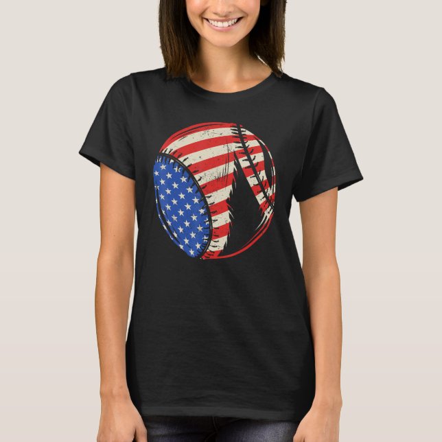 Baseball US American Flag July 4th Patriotic Vinta T-Shirt (Vorderseite)