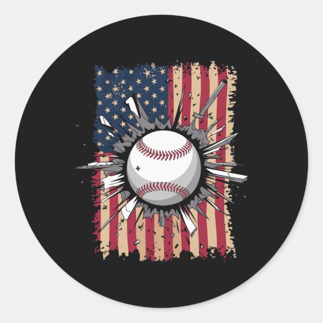 Baseball-US-Flagge Runder Aufkleber (Vorderseite)