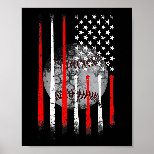 Baseball USA Flag American Flag Vintag Poster (Vorne)
