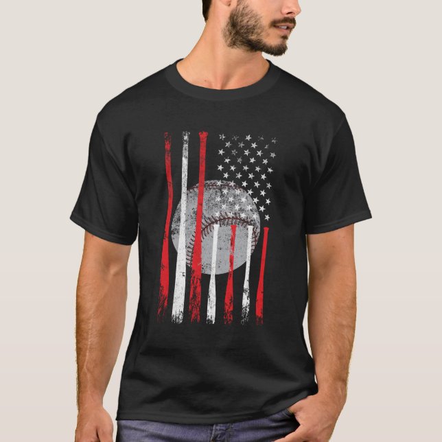Baseball USA Flag American Flag Vintag T-Shirt (Vorderseite)