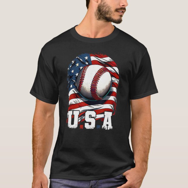 Baseball USA Flag Patriotic  4th Of July Baseball T-Shirt (Vorderseite)