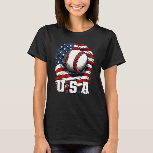 Baseball USA Flag Patriotic  4th Of July Baseball T-Shirt (Vorderseite)