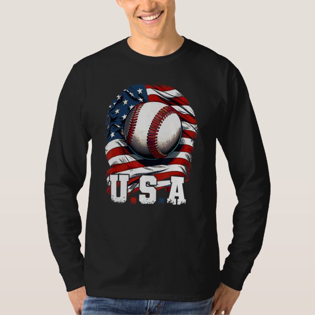 Baseball USA Flag Patriotic  4th Of July Baseball T-Shirt (Vorderseite)