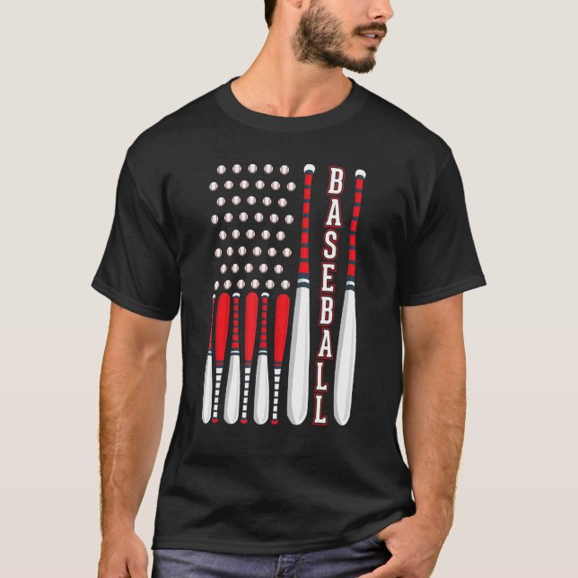 Baseball USA Flag Patriotic American Baseball 4th  T-Shirt (Vorderseite)