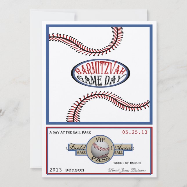 Baseball Vintag Retro 5,5 x 7,5 Bar Mitzvah Einladung (Vorderseite)