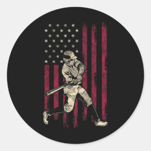Baseball Vintage amerikanische Flagge 4. Juli T-Sh Runder Aufkleber