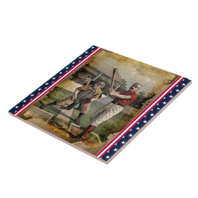 Baseball: Vintage Keramik Fliese (Seite)