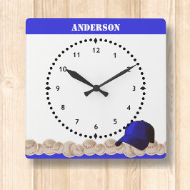Baseball Wall Clock Blue Cap Quadratische Wanduhr