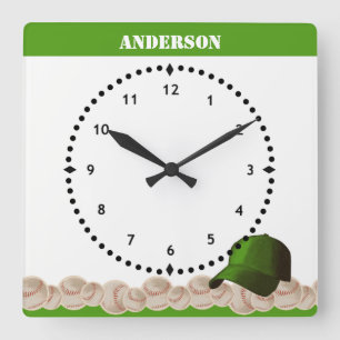 Baseball Wall Clock grüne Cap Quadratische Wanduhr