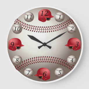 Baseball-Wanduhr mit roten Helmen Große Wanduhr
