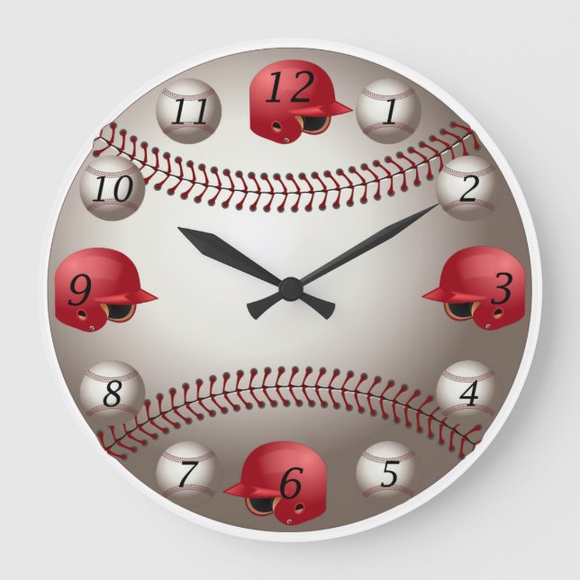 Baseball-Wanduhr mit roten Helmen Große Wanduhr (Vorderseite)