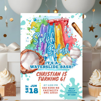 Baseball Waterslide Pool Geburtstagsparty Einladung