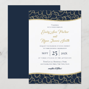 Baseball Wedding Gold und Blue Einladung
