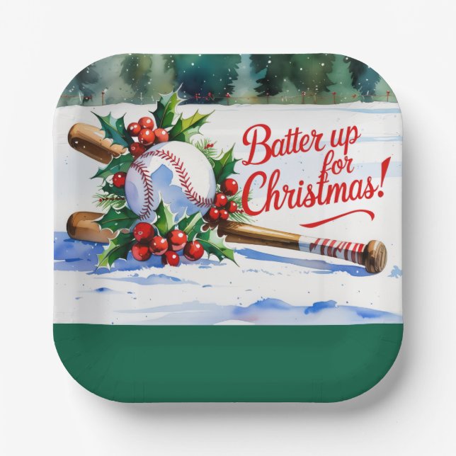 Baseball Weihnachten "Batter Up for Christmas!" Pappteller (Vorderseite)