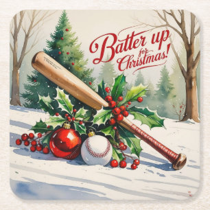 Baseball Weihnachten "Batter Up for Christmas!" Rechteckiger Pappuntersetzer