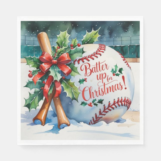 Baseball Weihnachten "Batter Up for Christmas!" Serviette (Vorderseite)