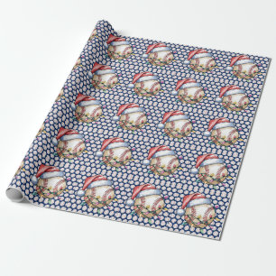 Baseball Weihnachten mit Ball im blauen Hintergrun Geschenkpapier