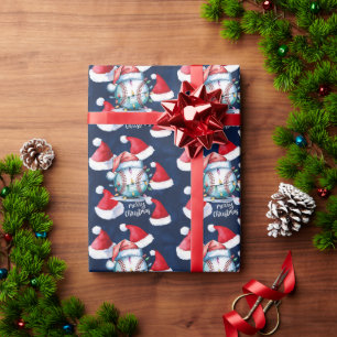 Baseball Weihnachten mit Ball im blauen Hintergrun Geschenkpapier